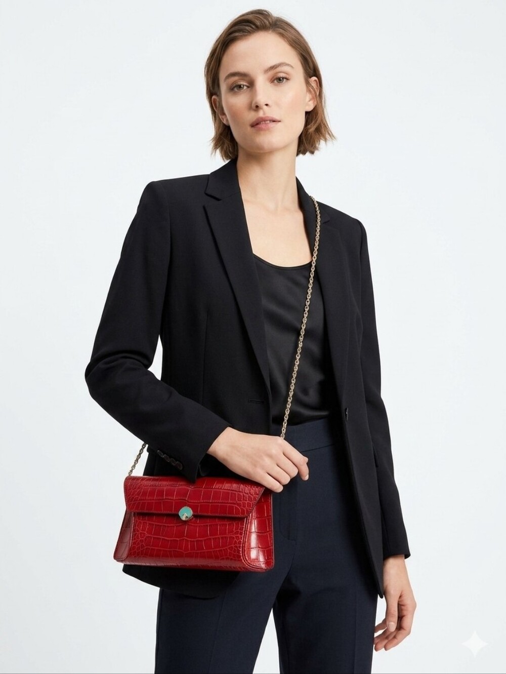 Suasti by Sunam Red Crocodile Embossed Envelope Crossbody Bag Chain Strap